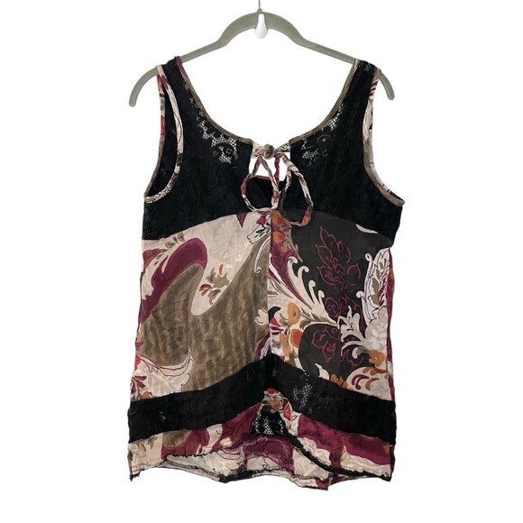 Fire Los Angeles Y2K Lace Trim Floral Print Mixed Media Tank Top Babydoll M - Picture 2 of 5